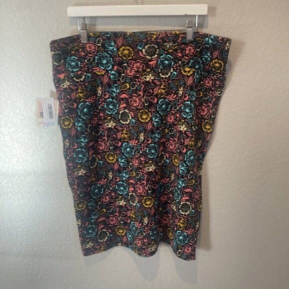 Lularoe Cassie Skirt 2XL Black Pink Bright Flowers -New With Tags Pencil Stretch - Picture 4 of 11